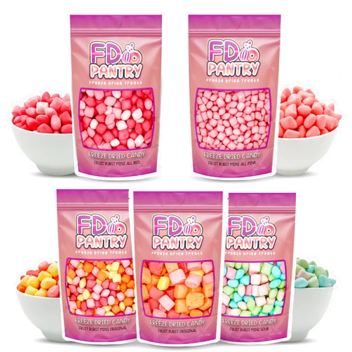 FD Pantry Freeze Dried Candy Variety Pack - Fruit Burst 5 pack, Mini Original, All Pinks, All Reds, Sour 5 oz (5 count) - Assortment Combo Bundle Pouch - Gift Bag