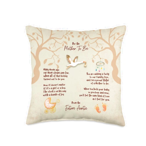 GIFTMOS Mother to Be [Gender Unknown] Baby Shower from Future Auntie Throw Pillow, 16x16, Multicolor