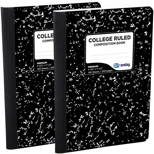 Emraw Black & White Marble Style Cover Composition Book with 100 Sheets of College Ruled White Paper (2 Pack)