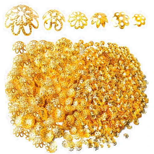 Aylifu 2200pcs Bead Caps Spacer Beads Flower Beads Caps Flower Caps for DIY Jewelry Making Crafts Supplies, 6 Styles