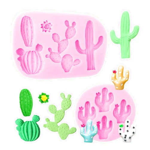 Ywzbomoldrm Cactus Molds Silicone 2 Pcs, Cactus Resin Chocolate Succulent Cake Fondant Mold for Candy, Cake Decorations, Cupcake Toppers, Polymer Clay, DIY Epoxy, Sugar Craft