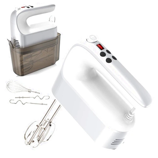 Yomelo 9-Speed Digital Hand Mixer Electric, 400W Powerful DC Motor, Baking Mixer Handheld with Snap-On Storage Case, 5 Stainless Steel Accessories, Flat Beaters, Dough Hooks, Whisk (Silvery & White)
