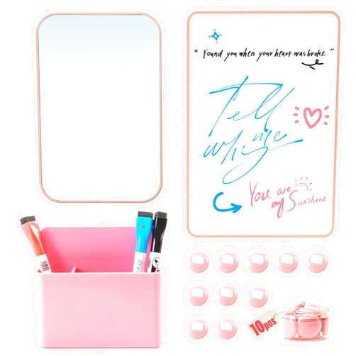 Belle&Beau Locker Accessories Back to School Supplies Kit 22 PCS Locker Organizer School Decorations for Girls Include Whiteboard, Mirror, Pen Holder, Markers, Round Magnets, Magnetic Strips, Pink