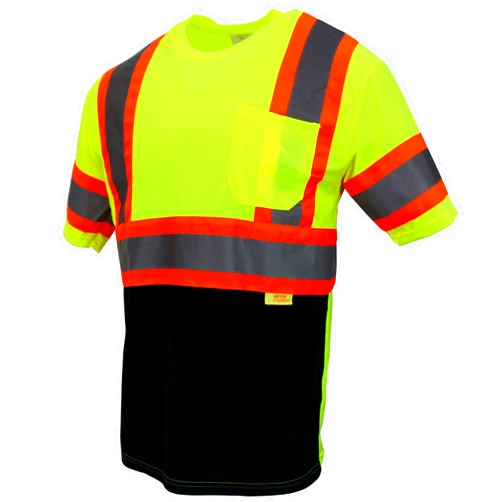 New York Hi-Viz Workwear NY BFS-T55 High-Visibility Class 3 T Shirt with Moisture Wicking Mesh Birdseye, Black Bottom