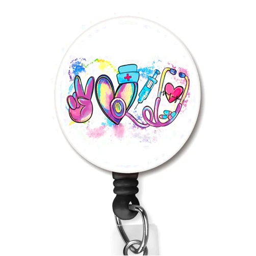 Yzkkbi Peace Love Nursing Nurse Badge Clip ID Name Card Keychain Retractable Badge Reel Alligator Clip Nylon Cord Nurse Doctor Lanyard