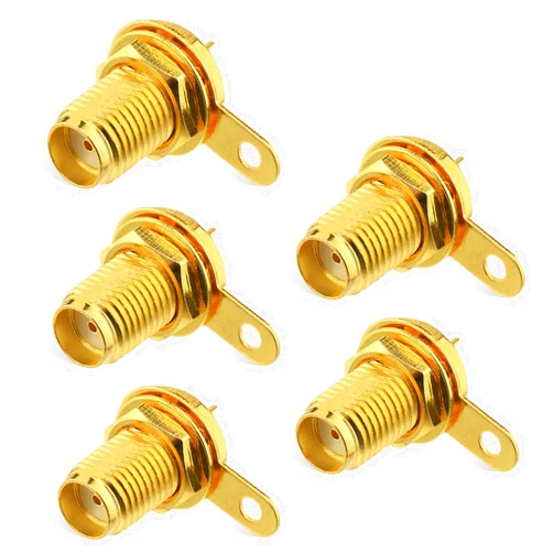 Superbat wlaniot SMA Female Connector SMA Coaxial Panel Mount Connector with Bulkhead Nut and Solder Cup Terminal 5pcs