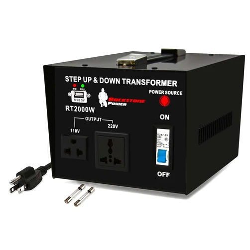 ROCKSTONE POWER 2000 Watt Voltage Converter Transformer - Heavy Duty Step Up/Down AC 110V/120V/220V/240V Power Converter - Circuit Breaker Protection – DC 5V USB Port - CE Certified [3-Year Warranty]