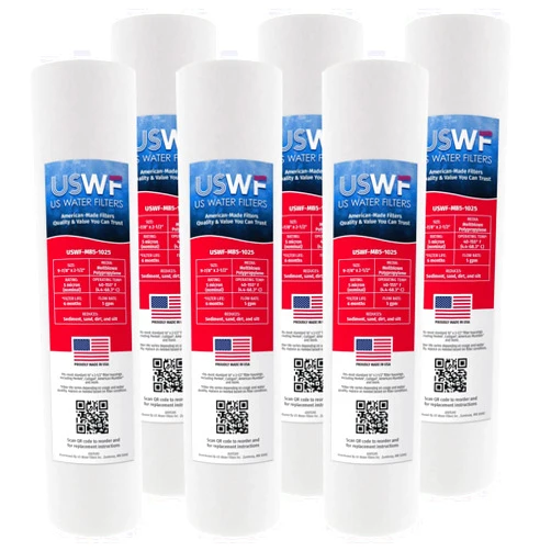 US Water Filters 5 Micron 10 Inch x 2.5 Inch | 6-Pack Melt Blown Polypropylene Whole House Sediment Cartridge | Compatible with Pentek P5, Aquapure AP110, Hydronix SDC-25-1005 | Made in the USA, US Water Filters