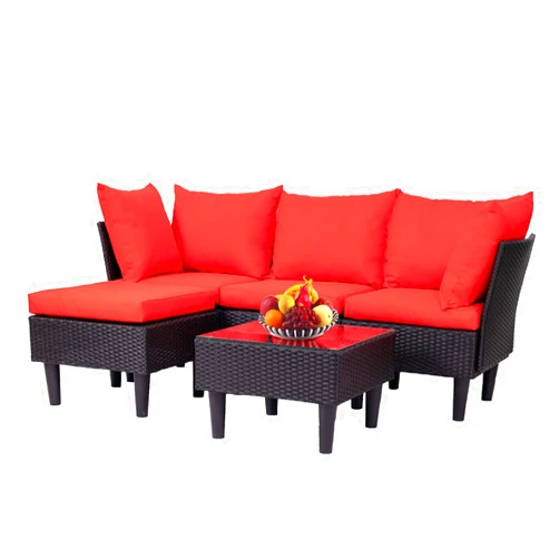 FDW Patio Furniture Sets 5 Pieces Outdoor Wicker Conversation Set Sectional Sofa Rattan Chair for Outdoor Backyard Porch Poolside Balcony Garden Furniture with Coffee Table,Red Cushion