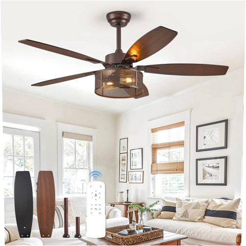 Fanbulous Farmhouse Oil Bronze Ceiling Fans with Lights and Remote, 52 Inch Bedroom Caged Ceiling Fans for Living Room Kitchen，6 Speed Reversible Quiet DC Motor, Dual Finish 5 Blades