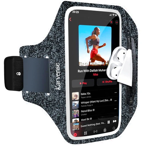 Karvense Phone Holder for Running-Arm Band for Running for iPhone & Samsung Galaxy, Cell Phone Armband Holder for Walking, Gym, Workout, Men, Women, w/Adjustable Strap&Zipper Pocket (Black Heather-M)