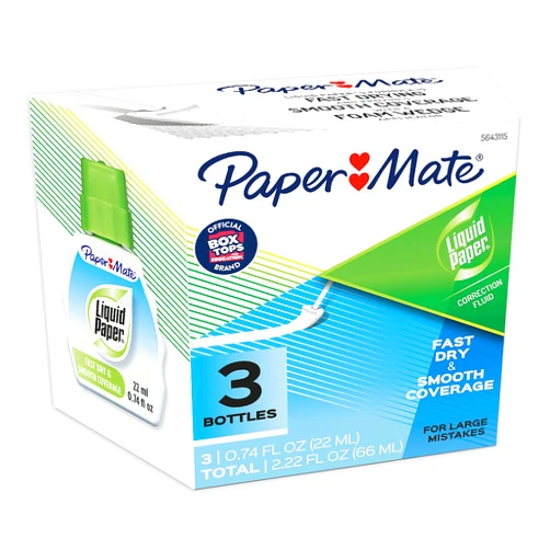 Paper Mate® Liquid Paper® Correction Fluid, Fast Dry & Smooth Coverage, White, Pack Of 3