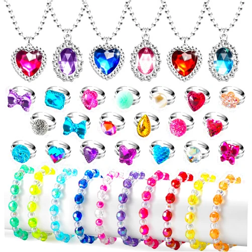 XFFFun 36pcs Princess Play Jewelry Set for Little Girls Ages 4-6, Kids Costume Dress Up Jewelry Necklace Bracelet Rings for Toddlers, Childrens Princess Birthday Party Favors Gift 3-5 4 5 6 7 8 Year Old Girl