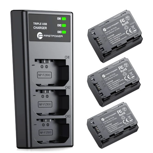 FirstPower NP-FZ100 Battery 3-Pack and Triple Slot Charger for Sony FX3, FX30, A7 III, A7 IV, A7C, A9, A6600, A6700, ZV-E1, ZV-E10 II, A7R3, A7S III/A7S3, A7R III, A7R IV, A7R V Camera