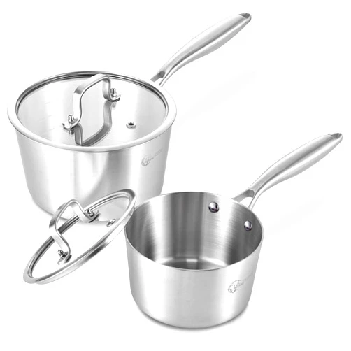 LOLYKITCH Tri-Ply Stainless Steel Saucepan Set-1QT & 2QT with Lids,Induction Sauce Pots,Pots and Pans Set,Oven and Dishwasher Safe.