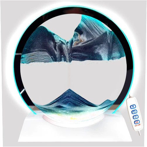 Akaco Sand Art Liquid Motion with Light White Wood Base Moving Sand Art Round Glass Flow Sand Painting 3 Color Changing Deep Sea Sandscape Table Lamp for Desk Toys Home Decor Creative Gift(Black)