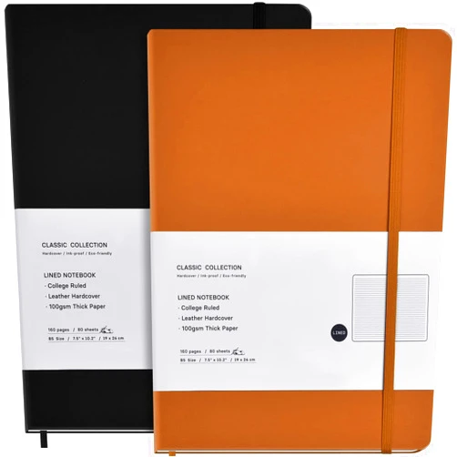 Coopay 2 Pack B5 Journal Notebooks Classic College Ruled Notebooks Hardcover Lined Journals for Office Home School Business Writing Note Taking, 10.2 x 7.5 inch, 100GSM Thick Paper, 160 Pages (Black/Brown)