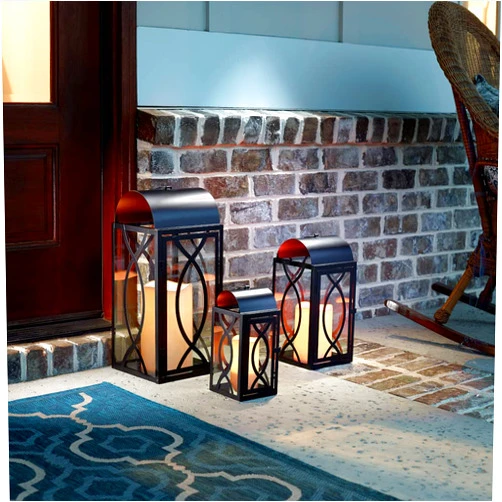 Pebble Lane Living Indoor/Outdoor Brayson Candle Lanterns, Powder Coated Frame & Tempered Glass Panes, Black, Assorted Set of 3
