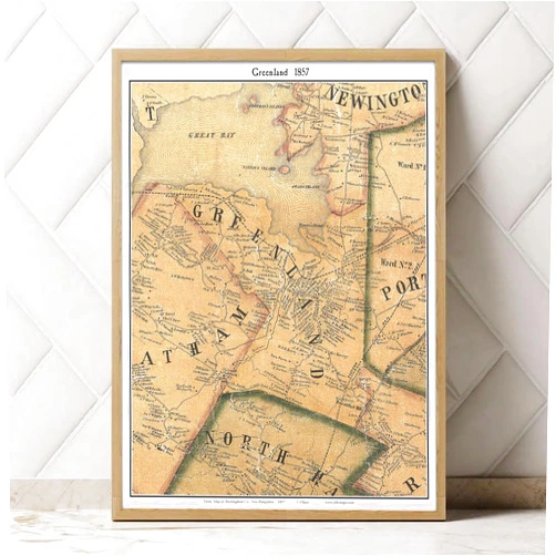 MG Global Historical Poster of Old Greenland 1857 New Hampshire Great Bay Rockingham County NH| 11x17 12x18 16x24 24x36 Unframed Print Wall Art for Gift | Vintage Antique Rustic Home Office Decor