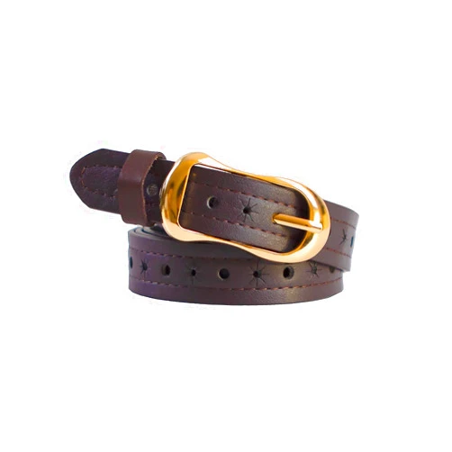 BOMAI Women's Leather Thin Belts for Jeans Dresses Hollow Flower Fashion Gold Buckle Ladies Belt