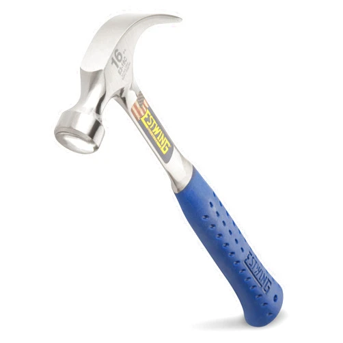 ESTWING Hammer - 16 oz Curved Claw with Smooth Face & Shock Reduction Grip - E3-16C,Silver
