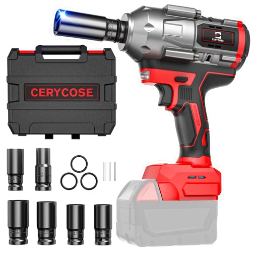 Cerycose Cordless Impact Wrench 900FT-LBS for Milwaukee 18V Battery - with 6 Sockets and Durable Toolbox Brushless Electric 1/2 inch Impact Gun Includes LED Work Light - 2100RPM High Torque Driver