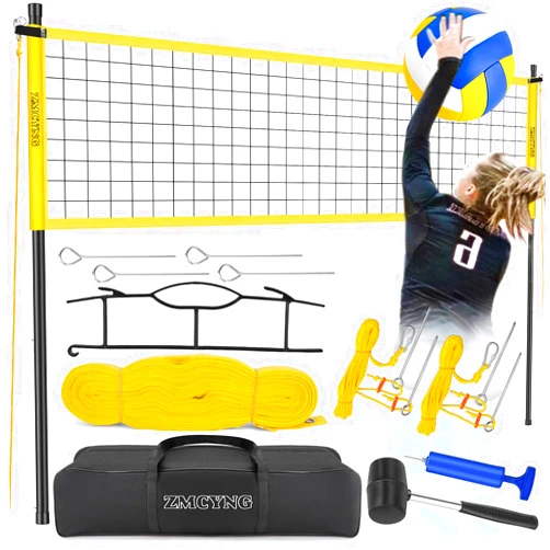 ZMCYNG Volleyball Net - Portable Volleyball Net, Outdoor Volleyball Net for Backyard, Beach and Lawn, Volleyball Set with Height-Adjustable Poles, Net, Volleyball, Pump, Boundary Line, Hammer, Carrying Bag