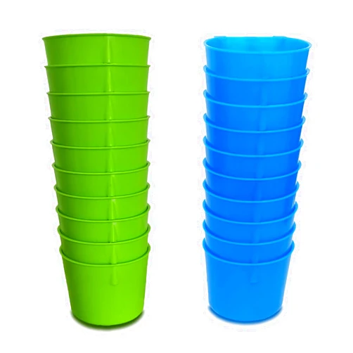 ORIBUKI 10 Pack Blue Cage Cups & 10 Pack Green Cage Bowls for Chicken Birds Pigeon Rabbit Parrot