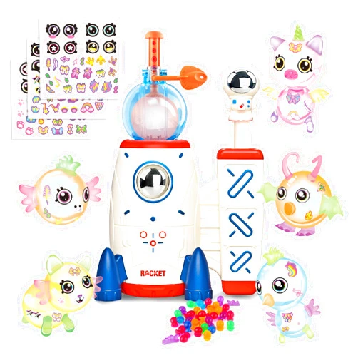 nicknack 195pcs Space Rocket DIY Balloons with Pump, DIY Sticky Balloon Maker Toy Craft Kits for Kids,Magic Balloon Kit with Bouncy Balloons Stickers Accessories, Toy Gift for Kids Boys Girls Ages 3+