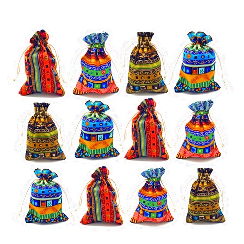 GALAOMA 12pc Egyptian Style Jewelry Coin Pouches Aztec Print Drawstring Gift Bag Party Accessories Brocade Cotton Sachet Candy Present Pouch Travel Purse Ethnic (12)