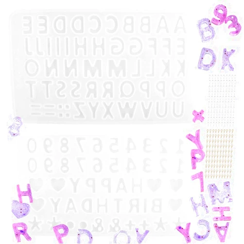 Tomorotec Small DIY Silicone Resin Mold for Letters, Tomorotec Outgeek Number Alphabet Jewelry Keychain Casting Mold with 200 pcs Screw Eye Pins
