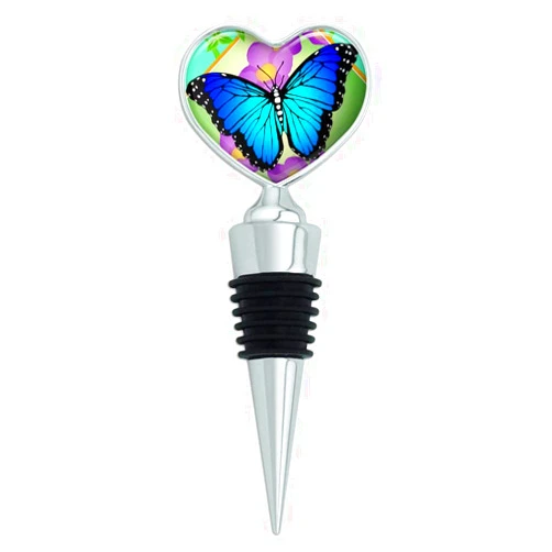 GRAPHICS & MORE Blue Butterfly Purple Flowers Heart Love Wine Bottle Stopper