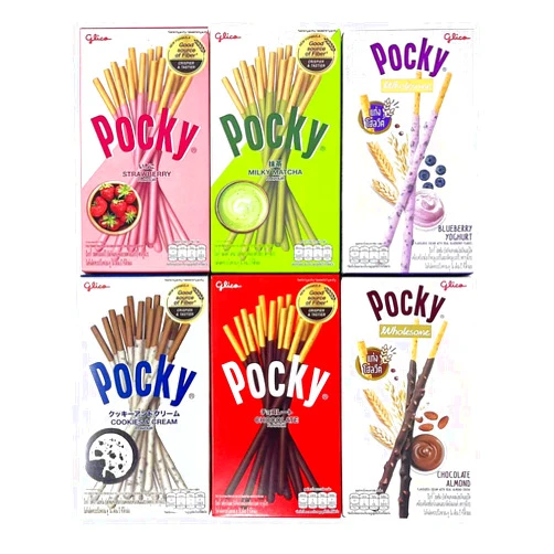 Glico Pocky Pocky Biscuit Stick 6 Flavors Variety Pack (Pack of 6) (Total 8.84 oz) - Classic Flavors and Fun New Flavors - Yogurt and Choc Almond