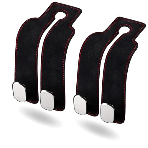 Apronhero 2 Pack Double Car Seat Headrest Hooks, Flexible Leather Car Back Seat Holder for Purses Handbag Grocery Bags, 2in1 Purse Hanger Car Storage Organizer, Vehicle Interior Accessories (Black)