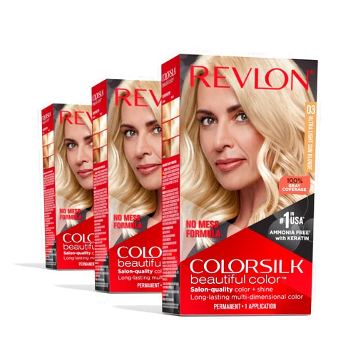 Revlon Permanent Hair Color, Permanent Blonde Hair Dye, Colorsilk with 100% Gray Coverage, Ammonia-Free, Keratin and Amino Acids, Blonde Shades (Pack of 3)