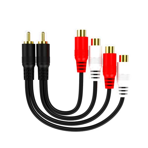 Eanetf RCA 1 Male to 2 Female Audio Speaker Y Adapter Splitter Cable with OFC Conductor Dual Shielding Gold Plated Metal Shell Flexible PVC Jacket - 2 Pack / 0.6FT