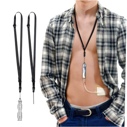 iGuerburn PD Catheter Holder for Baxter, Peritoneal Dialysis Catheter Showering Support with 2 PCS Adjustable Necklace Lanyard, PD Transfer Set Accessories for Men/Women - Black