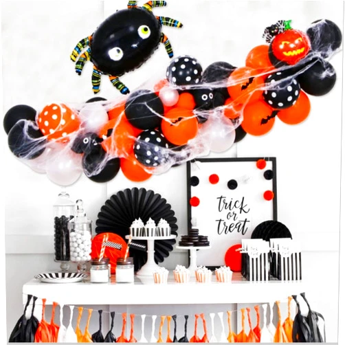ZYZM New Halloween Aluminum Balloon Pumpkin Head Bat Spider Balloon Happy Halloween Balloon Party Decoration. (Halloween Black Orange Balloon)
