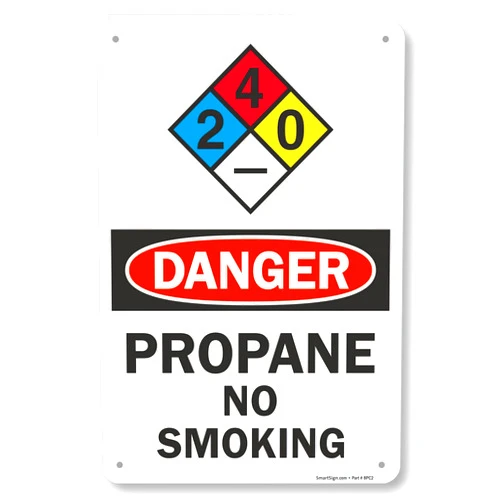 SmartSign 18 x 12 inch “Danger - Propane, No Smoking” NFPA Metal Sign with Hazard Ratings, 63 mil Laminated Rustproof Aluminum, Multicolor
