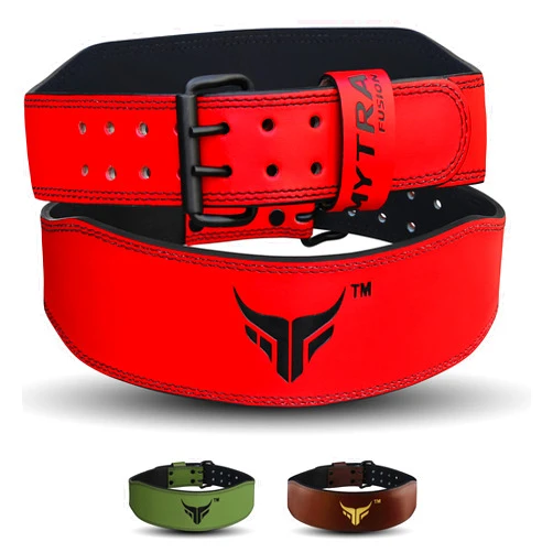 Mytra Fusion Weight Lifting Belt Double Prong Buckle Power Lifting Back Support Belt 100% Leather Gym Belts for Weightlifting Weight Lifting Belts for Men Women, Powerlifting, Strength Training, Squat or Deadlift Workout up to 600 Lbs.