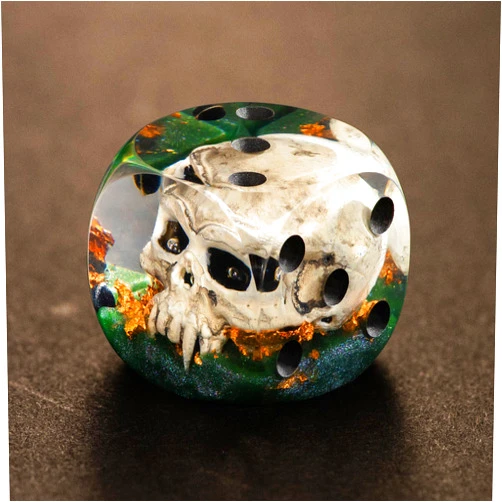 DICEBELL 10-Piece Skull Dice Set – Hand-Painted 3D Skull RPG Dice, D6 Dice, Standard Game Dice, Six Sided Dice, 16mm Transparent Resin with Rounded Edges, Perfect for D&D, Tabletop Games, and Collectors