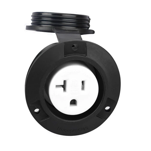 Veepeak 20 Amp Flanged Outlet 125 Volt NEMA 5-20R Household Receptacle, 2 Pole 3 Wire with Weatherproof Cap & Cover, Black, Commercial Grade, ETL Listed