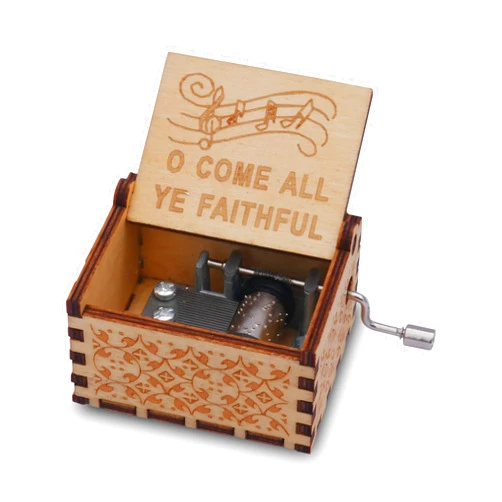 Epiphaneia Small O Come All Ye Faithful Wood Music Box Gifts for Christian Women Men Religious Wooden Boxes Presents: Women, Men, Mom, Dad, Easter, Easter, Birthday, Baptism Gift
