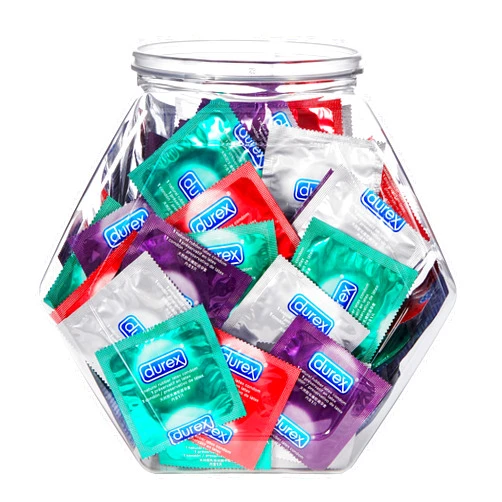 Durex Condom Fish Bowl Natural Rubber Latex Bulk Condoms, 144 Count, a Variety Pack Assortment of Ultra Fine & Lubricated Condoms for Men