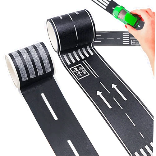 Algasan 2 Rolls Road Track Tape, 1.9 inch x 5.5 Yard Car Road Tape, Race Cars Decorations, Parking Spot Stick to Floors and Table Flat Surface