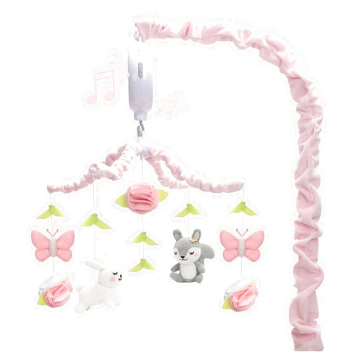 NICEMER Baby Crib Mobile for Girls, Soft Knitted Woodland Characters Rabbit Squirrel, Pink and White Nursery Decor, Calming Soother with 12 Lullabies Essential and Perfect Gift for Girls