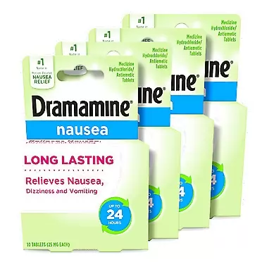 Dramamine-N Nausea Relief, Long Lasting Formula to Relieve Nausea, Dizziness, and Vomiting, 10 Tablets, Pack of 4 Long Lasting 40 Count