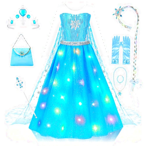 Meland Princess Dresses for Girls - Princess Costume with Long Cape for Girls Age 3-10 Year Old for Birthday Halloween Party
