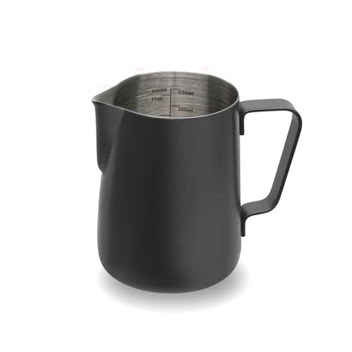 watchget Stainless Steel Milk Frothing Pitcher 12oz/350ml - Espresso Steaming Pitcher for Cappuccino, Latte Art, Coffee Machine Accessories Milk Jug Milk Frother Cup, Black