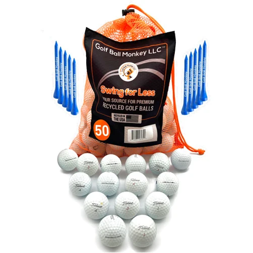 Golf Ball Monkey Cheap Recycled Golf Balls for Titleist Pro V1 and Pro V1X Golf Balls Mix w/ 15 Tees and Mesh Bag - Used Golf Balls for Titleist ProV1 and ProV1X Balls